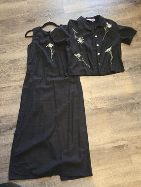 Black Floral Embroidered Two-Piece Dress Set